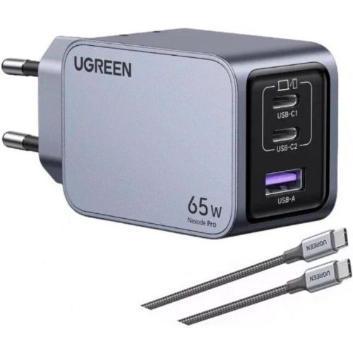 СЗУ UGREEN X755 (25871) Nexode Pro 65W 3-Port GaN Fast Charger with 100W cable 1M Set EU Grey