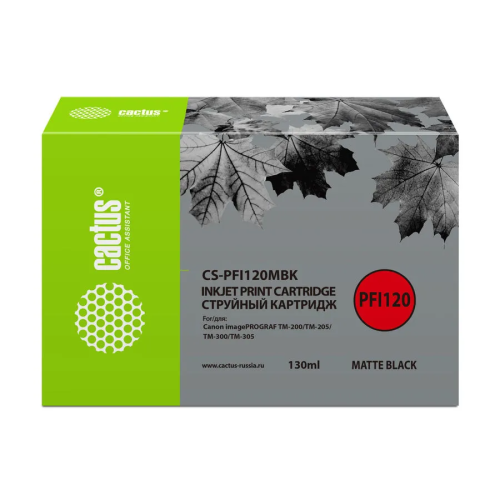Картридж Cactus PFI-120MBK (CS-PFI120MBK) струйный черный матовый (130мл) для Canon imagePROGRAF TM-200/TM-205/TM-300/TM-305