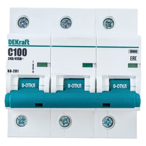 Выключатель автоматический модульный DEKraft ВА-201 13009DEK 121937 3п C 100А 10кА