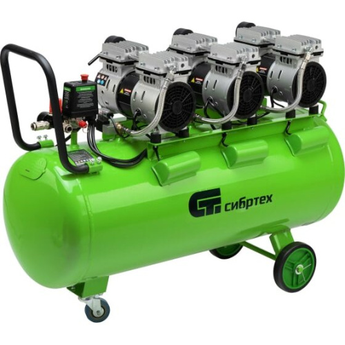 Компрессор Сибртех 58008 безмаслянный малошумный МБ 2250/100, 2250Вт, 100л, 400л/мин