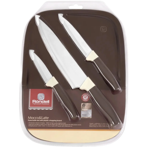 Набор ножей Rondell Mocco&Latte RD-1944 4предм. разд.дос. бежевый/коричневый блистер