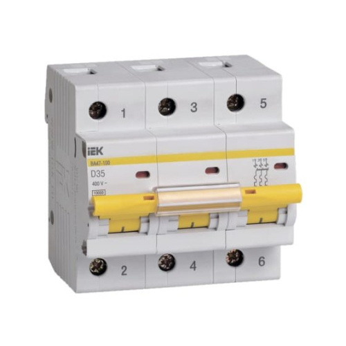 Автоматический выключатель IEK ВА47-100 MVA40-3-035-D 3Р 35А 10кА х-ка D