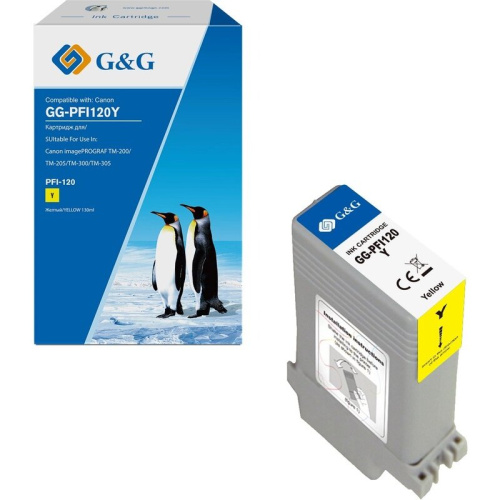 Картридж струйный G&G GG-PFI120Y желтый (130мл) для Canon imagePROGRAF TM-200/205/300/305/250