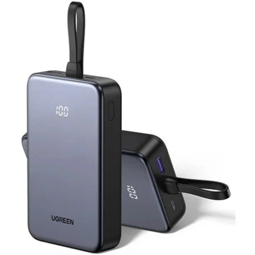 Внешний аккумулятор UGREEN PB505 (45762) 20000mAh Quick Charging Power Bank 20W Build-in USB-C Cable Gray