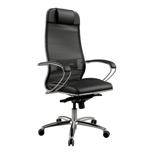 Кресло Метта Samurai SL-1 (ZA.2.1.49) черный сиденье черный сетка с подголов. крестов. металл хром