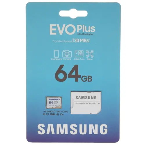 Карта памяти Samsung microSDHC 64GB EVO Plus Class10 UHS-I, w/adapter (MB-MC64KA/APC)