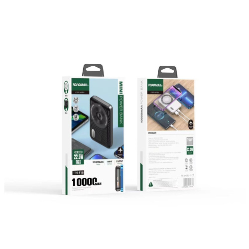 Аккумулятор внешний резервный TOPOMAX TPB-F18 10000mAh, PD 22.5W, wireless charging 15W черный