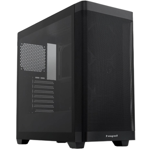 Корпус HSPD M740 (M740-TGBK), без БП, Mesh Mid Tower, Black, TG, 0.6 SPCC, no fans, E-ATX, ATX, mITX, 170/400/200mm, 4x2.5", 2x3.5"