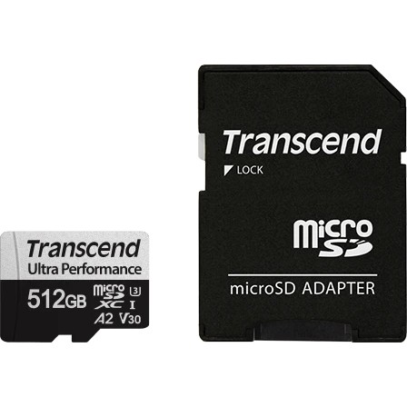 Карта памяти Transcend 340S SDmicro, 512 Гб, (TS512GUSD340S) UHS-I Class U3 V30 A2, с адаптером