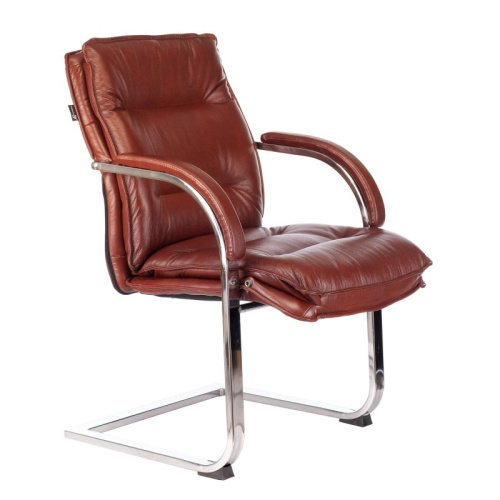 Кресло Бюрократ T-9927SL-LOW-V/CHOK светло-коричневый Leather Eichel кожа низк.спин. полозья металл хром