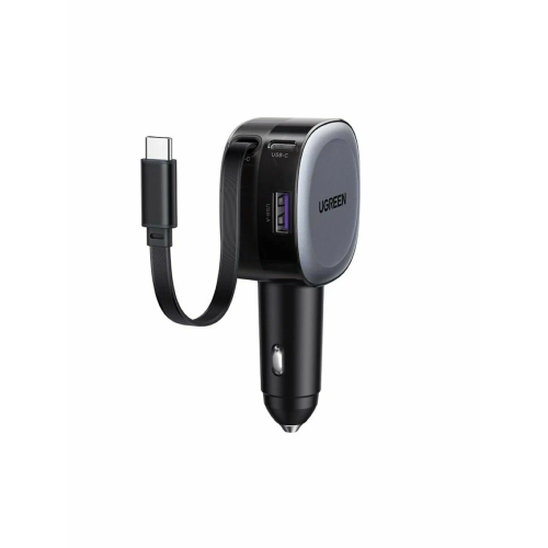 АЗУ UGREEN EC601 (55653) 75W 2*USB-C PD+USB-A Fast Car Charger with Retractable Cable Gray
