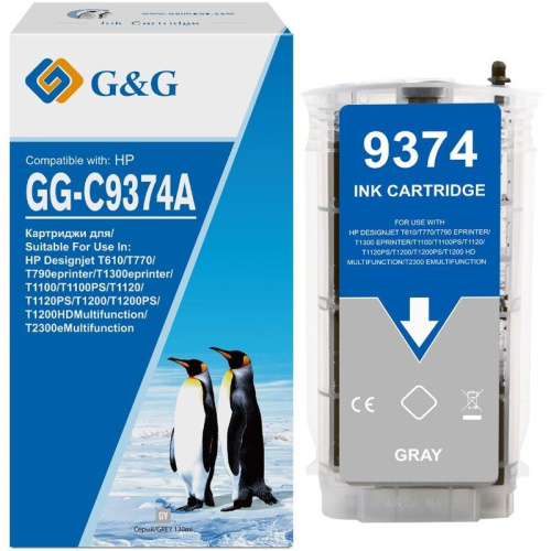 Картридж струйный G&G GG-C9374A серый (130мл) для HP HP Designjet T610, T770, T790eprinter, T1300eprinter, T1100, T1100PS, T1120, T1120PS, T1200