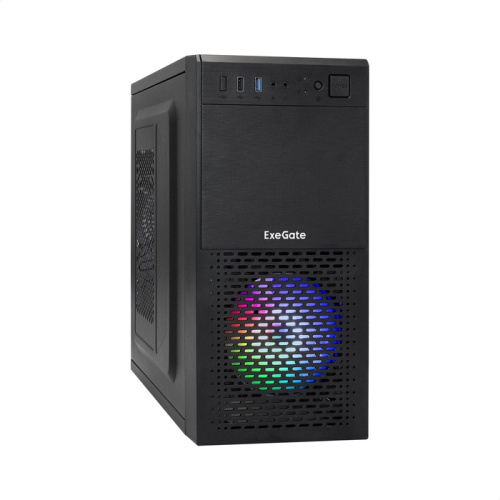 Корпус ExeGate mEVO-7807 EX292981RUS Minitower (mATX, без БП, 1*USB+1*USB3.0, черный 1x12см с RGB подсветкой)