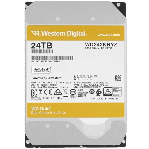 HDD Western Digital Gold WD242KRYZ, 3.5" 24TB SATA 6Gb/s 7200RPM 512MB