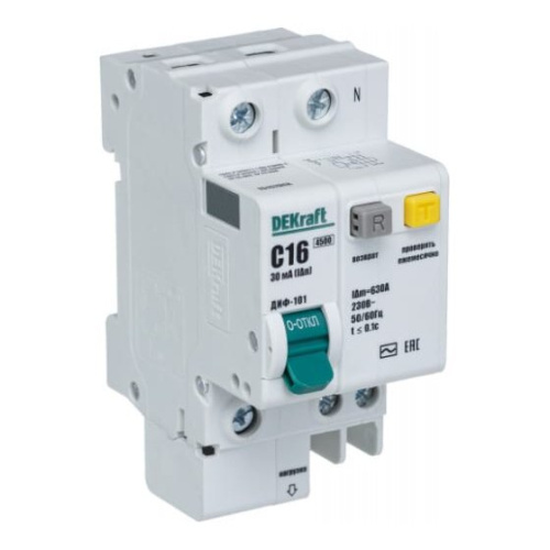 Выключатель автоматический дифференциального тока DEKraft 15157DEK со встроенной защитой 1п+N 16А 30мА AC C