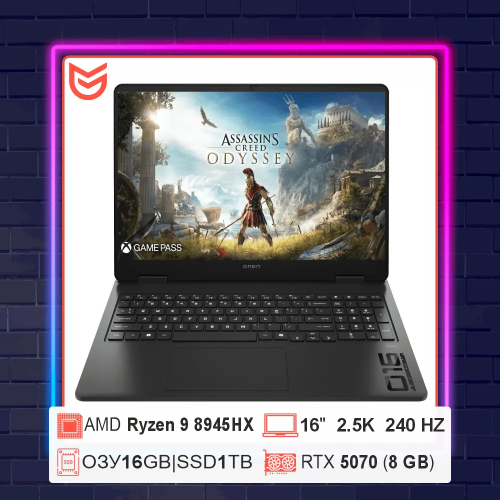 HP Omen 16-ap0083AX BN6D2PA AMD Ryzen 9 8945HX RTX 5070 16GB 1TB 16" IPS 2.5K 240Hz (черный)