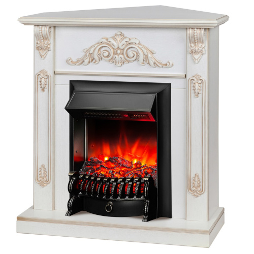 Электрокамин RealFlame Anita Corner WT дуб белый с золотой патиной с очагом Fobos Lux Black RC
