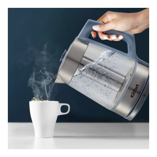 Чайник электрический Kitfort КТ-6617 1.7л. голубой/нерж (корпус пластик/стекло)