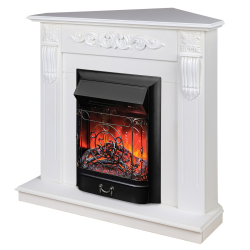 Электрокамин RealFlame Dominica Corner DN белый матовый с очагом Majestic Lux Black RC