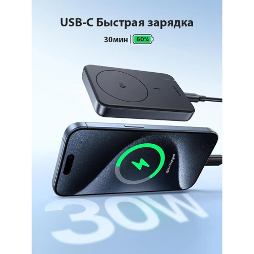 Внешний аккумулятор UGREEN PB761 (45763) 10000mAh MIni Magnetic Wireless 30W Power Bank Qi2 Gray