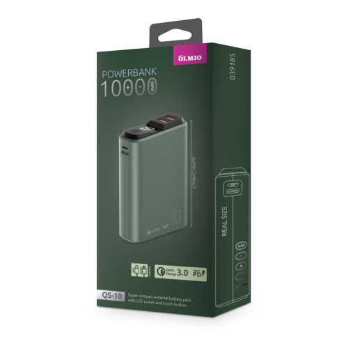 Внешний аккумулятор OLMIO QS-10 (39185) 10000mAh тёмно-зелёный
