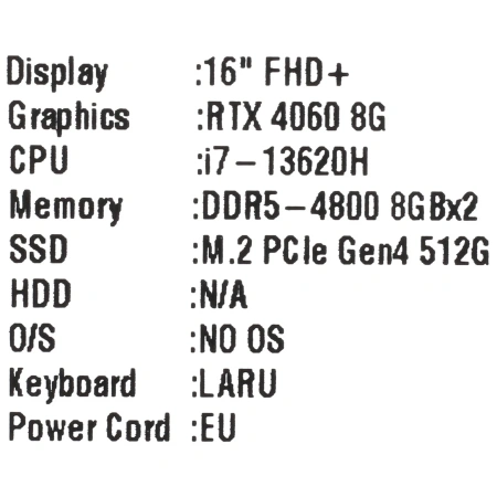 16" Ноутбук GIGABYTE G6 KF (KF-H3KZ853KD) Intel Core i7-13620H/16Gb/SSD512 ГБGb/RTX4060 8Gb/16"/IPS/FHD+/165Hz/NoOS/Black