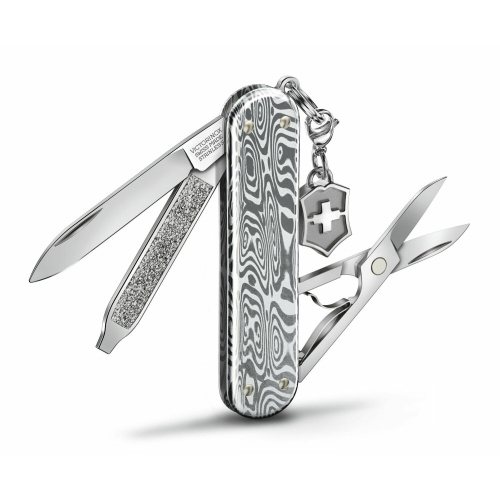 Складной нож Victorinox Classic Brilliant Damast 0.6221.34, функций 5, 58мм, серебристый, коробка подарочная