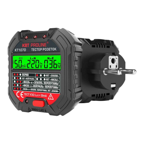 Тестер розеток и УЗО КВТ КТ 107D Proline (86321)