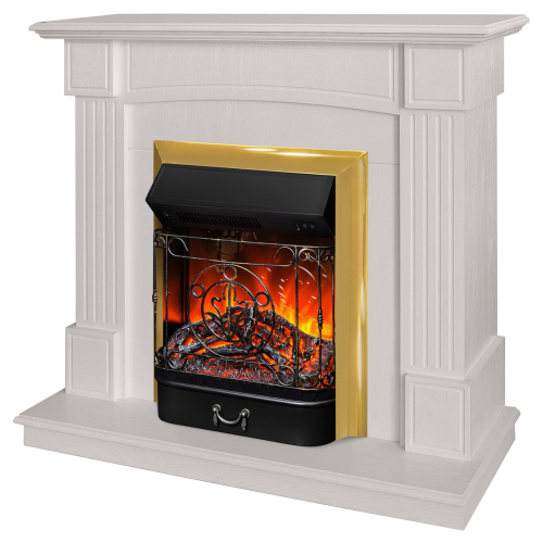 Электрокамин RealFlame Andrea WT фактурный белый с очагом Majestic Lux Brass