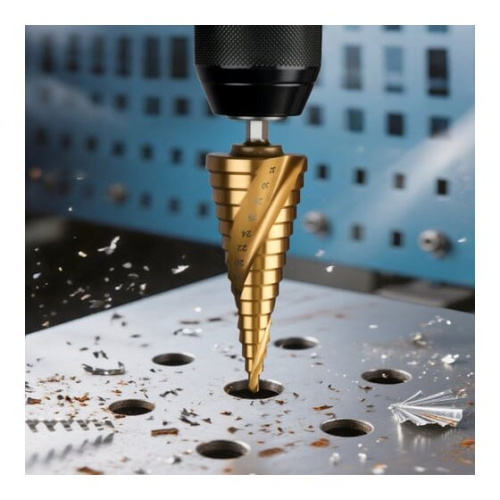 Сверло ступенчатое по металлу Deli DH-JTZ032-E2 4-32мм, HSS M2, спиральная канавка, шестигранный хвостовик