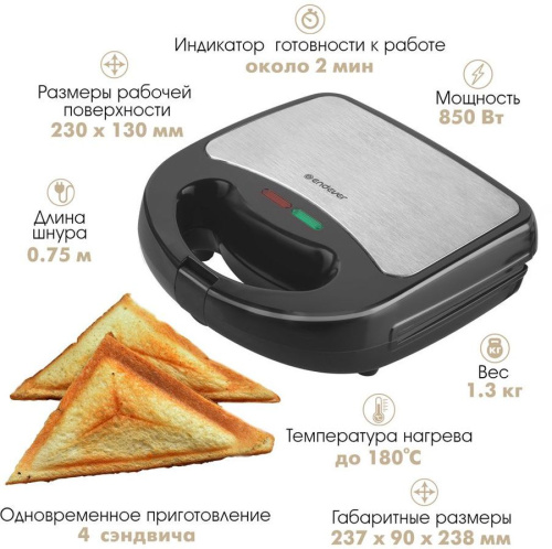 Сэндвичница Endever Skyline SM-28 черный/стальной