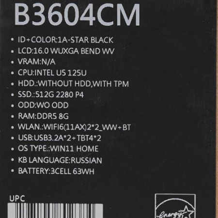 16" Ноутбук ASUS ExpertBook B3604CMA-Q90350W черный