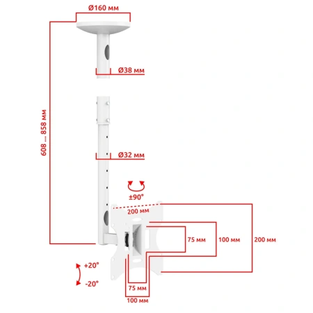 Кронштейн UniTeki LCD2101NW white