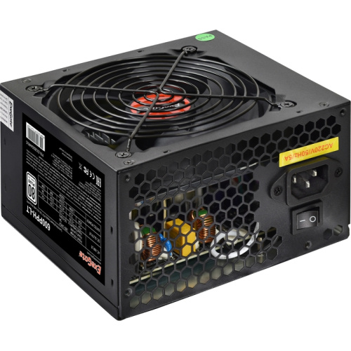 Блок питания ExeGate 600PPH-LT EX282044RUS 600W, RTL, 80+, ATX, black, APFC, 12cm, 24p, (4+4)p, 5*SATA, 3*IDE