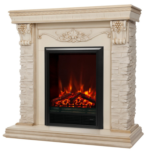 Электрокамин RealFlame Patricia WT белый дуб с золотой патиной с очагом Eugene