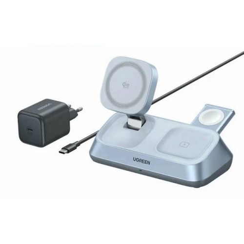 Зарядное устройство UGREEN W711 (55677) MagFlow Desktop 3-in-1 Magnetic Wireless Charger 25W QI2.2 Starlight Blue