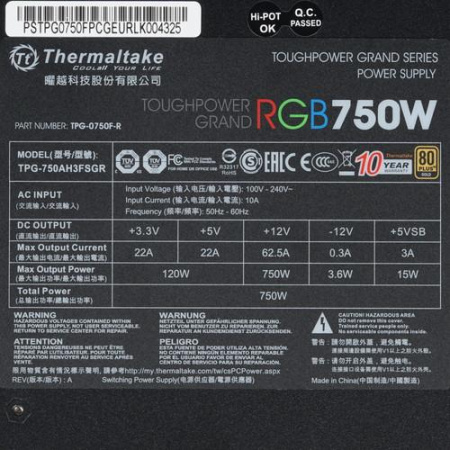 Блок питания Thermaltake Toughpower Grand RGB 750W [PS-TPG-0750FPCGEU-R] черный