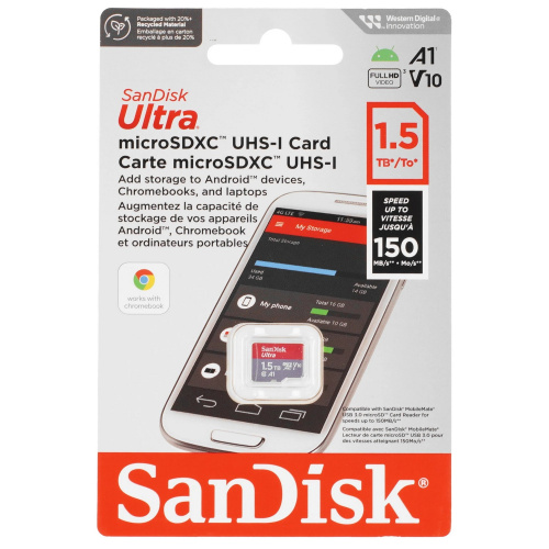 Карта памяти SanDisk Ultra SDSQUAC-1T50-GN6MN microSDXC 1,5TB Class 10, UHS-I, R 150 МБ/с