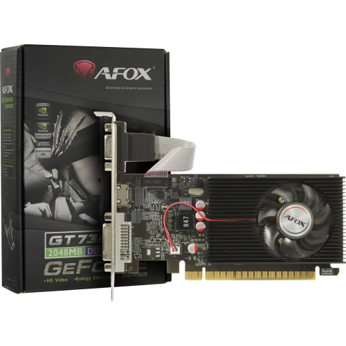 Видеокарта AFOX Nvidia GeForce GT 730 (AF730-2048D3L5), 2Gb DDR3, 128 бит, PCI-E, VGA, DVI, HDMI, Retail