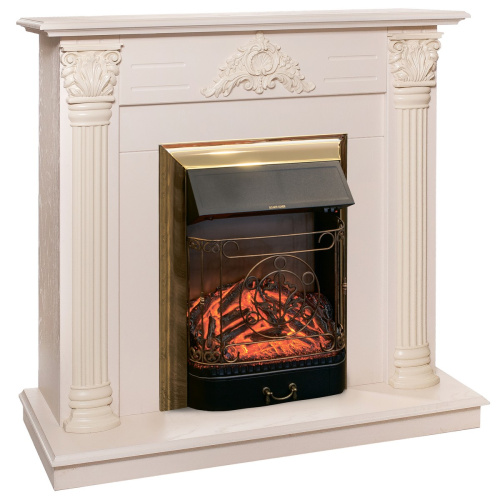 Электрокамин RealFlame Stefania WT айвори с очагом Majestic Lux Brass