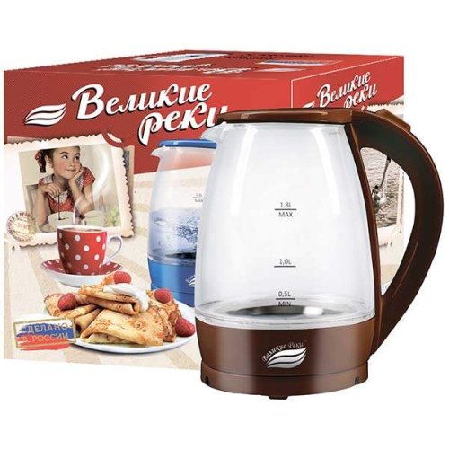 Чайник Великие Реки Дон-1 1,8л, стекло, коричневый, 1850Вт