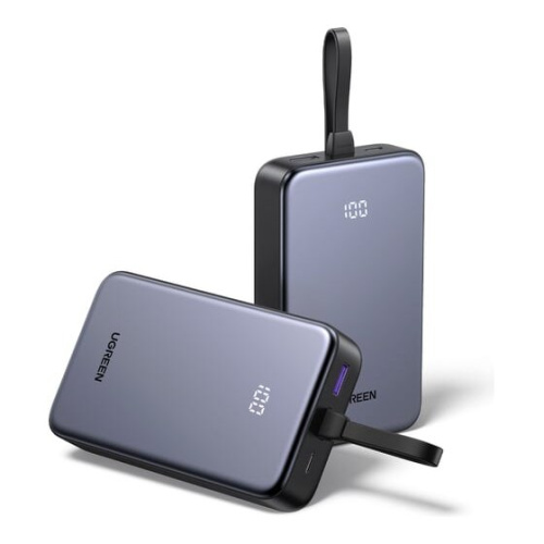 Внешний аккумулятор UGREEN PB505 (45762) 20000mAh Quick Charging Power Bank 20W Build-in USB-C Cable Gray