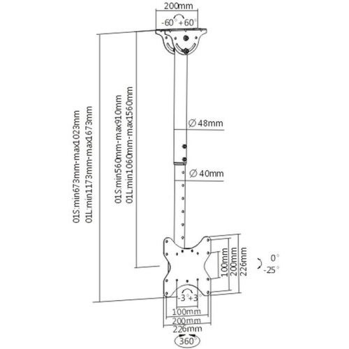 Кронштейн для телевизора Arm Media LCD-1600 черный 15"-48" до55кг потолочный наклон
