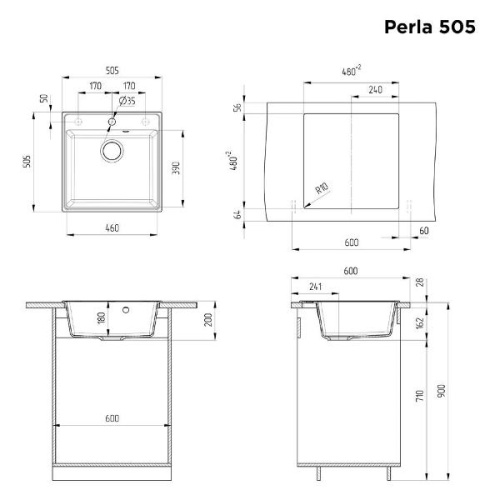 Кухонная мойка MAUNFELD Perla 505 MFQS-505LGR светло-серый