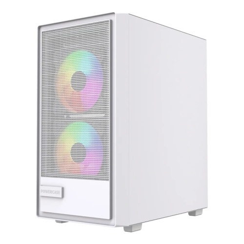 Корпус Powercase Mistral SM02 ARGB (CMMSM02W-A3), Tempered Glass, 3x120mm ARGB PWM fans, белый, mATX