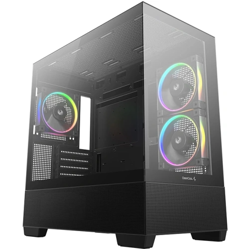 Корпус Deepcool CG380 3F без БП, боковое окно (панорама), 3x120mm ARGB PWM вентилятора, черный, mATX